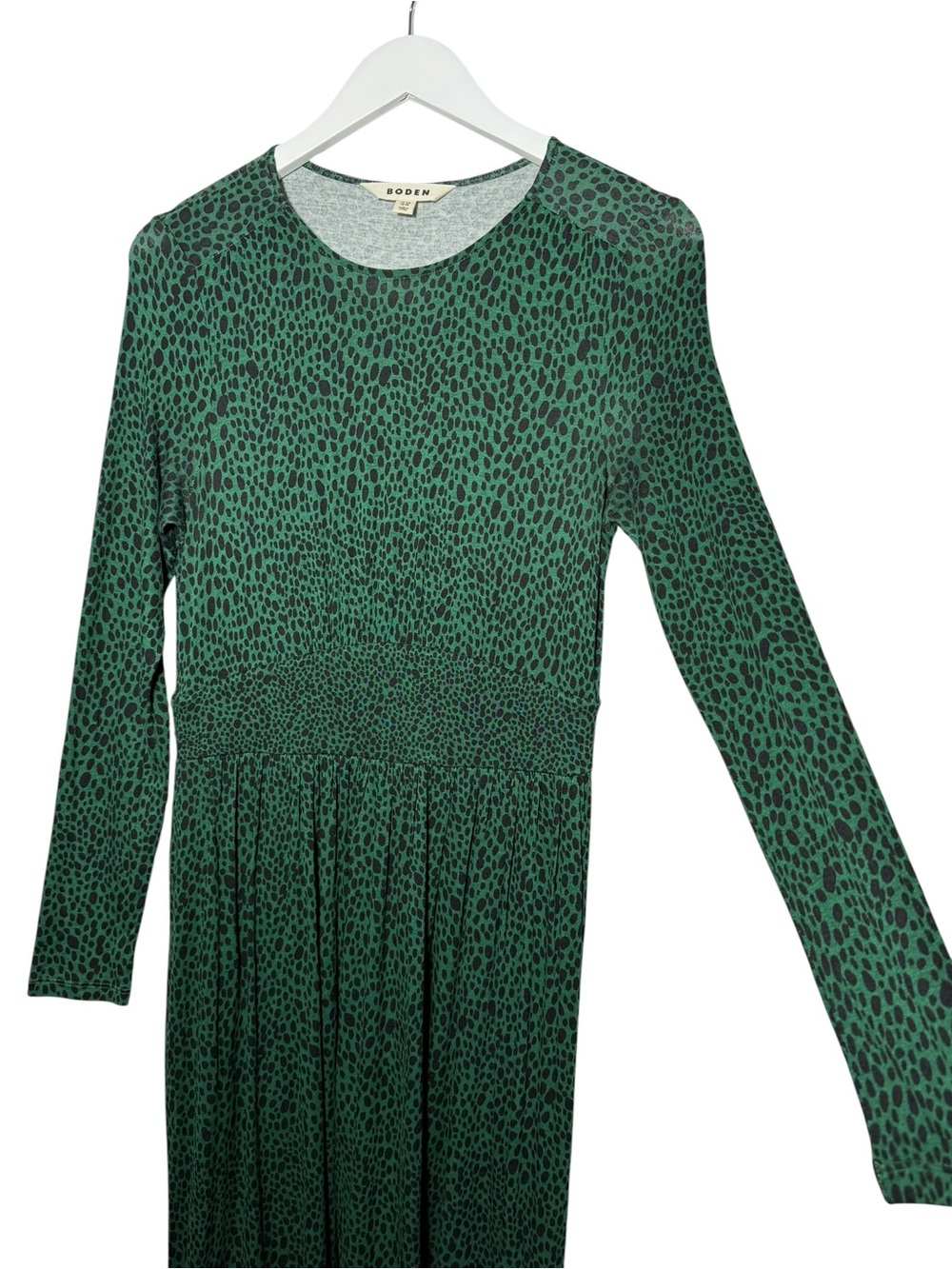 Boden Thea Long Sleeve Midi Dress Animal Spot Amazon Green Size 6R - Picture 5 of 9